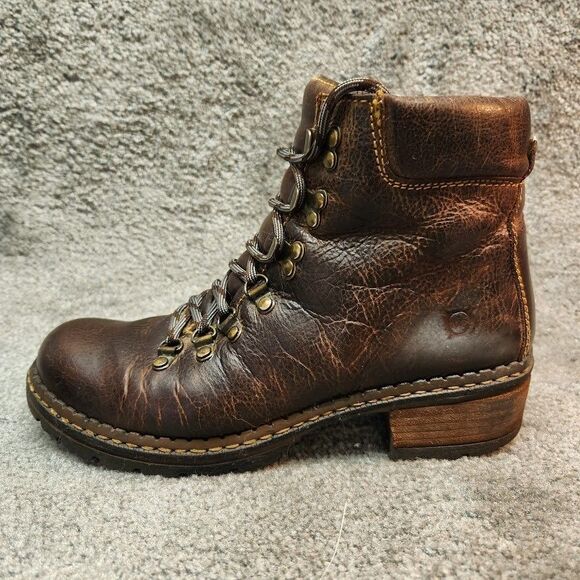Born Concepts Chunky Boots Womens Size 8 Brown Leather Biker Lace Up Block Heel - Picture 6 of 15